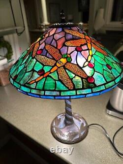 Vintage Tiffany Style Stained Glass Dragonfly Table Lamp With Blue Mosaic 22