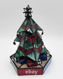 Vintage Tiffany Style Stained Glass Green-Multi Christmas Tree 10 Lamp Light