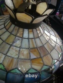Vintage Tiffany Style Stained Glass Hanging Ceiling. Chandelier Lamp Large 20