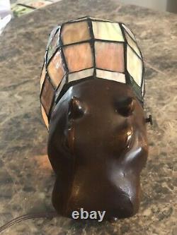 Vintage Tiffany Style Stained Glass Hippo Lamp
