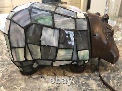 Vintage Tiffany Style Stained Glass Hippo Lamp