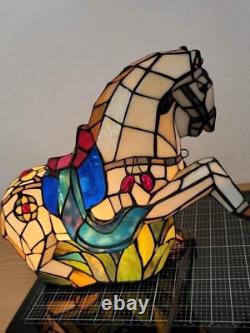 Vintage Tiffany Style Stained Glass Horse Lamp Table Desk Night Light Rare
