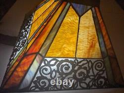 Vintage Tiffany Style Stained Glass Lamp Shade. Art Deco. Square. 14 x 14