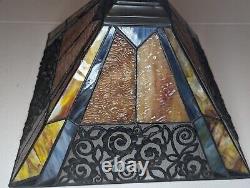 Vintage Tiffany Style Stained Glass Lamp Shade. Art Deco. Square. 14 x 14