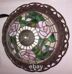 Vintage Tiffany Style Stained Glass Lamp Shade Colorful Metal ring READ DESC