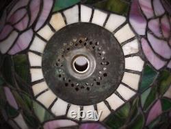 Vintage Tiffany Style Stained Glass Lamp Shade Colorful Metal ring READ DESC