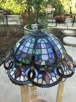 Vintage Tiffany Style Stained Glass Lamp Shade Jeweled 16