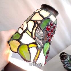 Vintage Tiffany Style Stained Glass Lamp Shades Bird Blue Jay Grapes Set Of 3