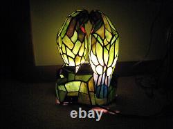 Vintage Tiffany Style Stained Glass Look Love Birds Parrots Table Lamp 11