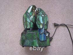 Vintage Tiffany Style Stained Glass Look Love Birds Parrots Table Lamp 11