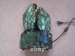Vintage Tiffany Style Stained Glass Look Love Birds Parrots Table Lamp 11