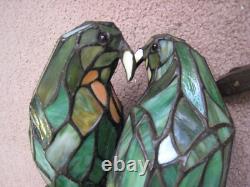 Vintage Tiffany Style Stained Glass Look Love Birds Parrots Table Lamp 11