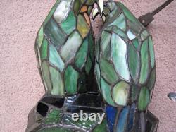 Vintage Tiffany Style Stained Glass Look Love Birds Parrots Table Lamp 11