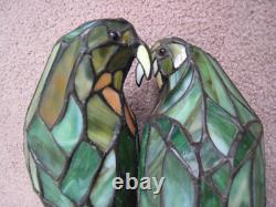 Vintage Tiffany Style Stained Glass Look Love Birds Parrots Table Lamp 11