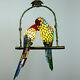 Vintage Tiffany Style Stained Glass Parrot 2 Bird Shade Chandelier Pendant Lamp