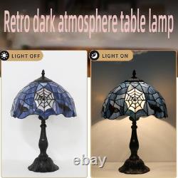 Vintage Tiffany Style Stained Glass Spider Table Lamp Gothic Halloween Light 19