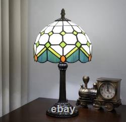 Vintage Tiffany Style Stained Glass Table Lamp Bedside Lamp Green Accent Light