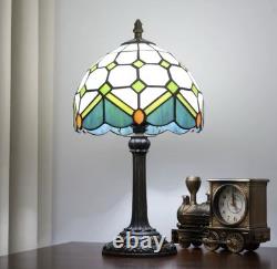 Vintage Tiffany Style Stained Glass Table Lamp Bedside Lamp Green Accent Light