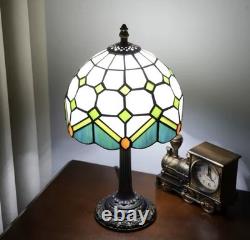 Vintage Tiffany Style Stained Glass Table Lamp Bedside Lamp Green Accent Light