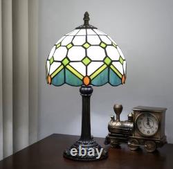 Vintage Tiffany Style Stained Glass Table Lamp Bedside Lamp Green Accent Light