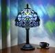 Vintage Tiffany Style Stained Glass Table Lamp Blue Floral Bedside Light Decor