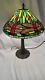 Vintage Tiffany Style Stained Glass Table Lamp Dragonfly Shade Great Color 18t
