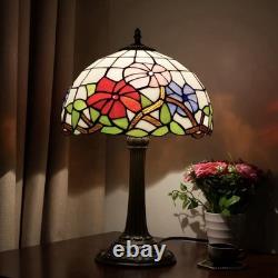 Vintage Tiffany Style Stained Glass Table Lamp Floral Bedside Light 19 Decor