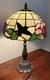 Vintage Tiffany Style Stained Glass Table Lamp Floral Pink Purple Green 18 Tall