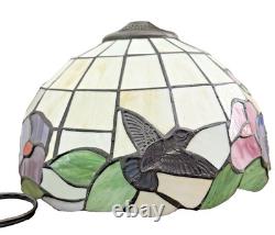 Vintage Tiffany Style Stained Glass Table Lamp Floral Pink Purple Green 18 Tall