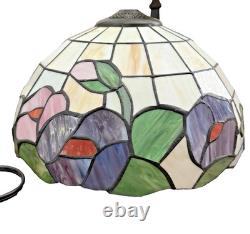 Vintage Tiffany Style Stained Glass Table Lamp Floral Pink Purple Green 18 Tall
