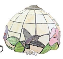 Vintage Tiffany Style Stained Glass Table Lamp Floral Pink Purple Green 18 Tall