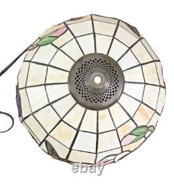 Vintage Tiffany Style Stained Glass Table Lamp Floral Pink Purple Green 18 Tall