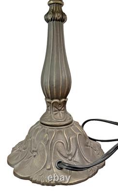 Vintage Tiffany Style Stained Glass Table Lamp Floral Pink Purple Green 18 Tall