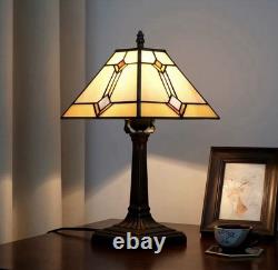 Vintage Tiffany Style Stained Glass Table Lamp Geometric Bedside Nightlight Deco