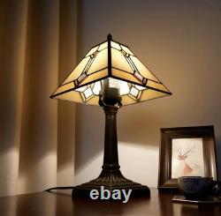 Vintage Tiffany Style Stained Glass Table Lamp Geometric Bedside Nightlight Deco