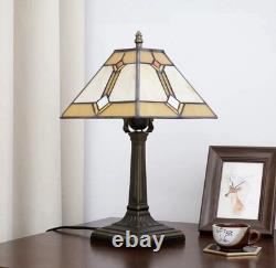 Vintage Tiffany Style Stained Glass Table Lamp Geometric Bedside Nightlight Deco