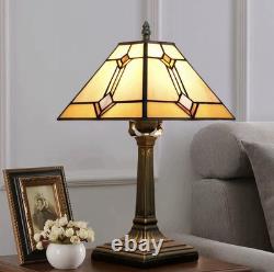 Vintage Tiffany Style Stained Glass Table Lamp Geometric Bedside Nightlight Deco