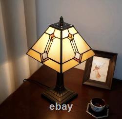 Vintage Tiffany Style Stained Glass Table Lamp Geometric Bedside Nightlight Deco