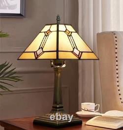 Vintage Tiffany Style Stained Glass Table Lamp Geometric Bedside Nightlight Deco