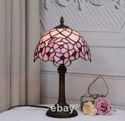 Vintage Tiffany Style Stained Glass Table Lamp Pink Rose Bedside Desk Light