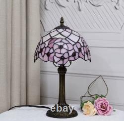 Vintage Tiffany Style Stained Glass Table Lamp Pink Rose Bedside Desk Light