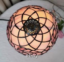 Vintage Tiffany Style Stained Glass Table Lamp Pink Rose Bedside Desk Light