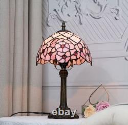 Vintage Tiffany Style Stained Glass Table Lamp Pink Rose Bedside Desk Light