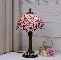 Vintage Tiffany Style Stained Glass Table Lamp Pink Rose Bedside Desk Light