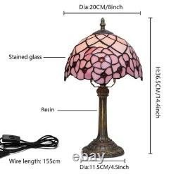 Vintage Tiffany Style Stained Glass Table Lamp Pink Rose Bedside Desk Light