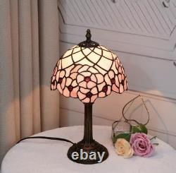 Vintage Tiffany Style Stained Glass Table Lamp Pink Rose Bedside Desk Light