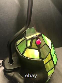 Vintage Tiffany Style Stained Green Art Glass Frog With Umbrella Lamp