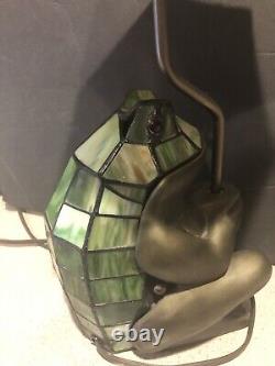 Vintage Tiffany Style Stained Green Art Glass Frog With Umbrella Lamp