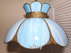 Vintage Tiffany Style Stained Slag Glass Hanging Ceiling Light Fixture Swag Lamp