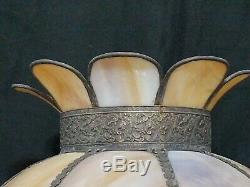 Vintage Tiffany Style Stained Slag Glass Lamp Shade Scalloped Edge Caramel